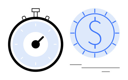 Stopwatch with a ticking hand beside a dollar coin emphasizing the relationship between time and...