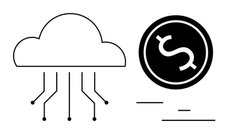 Cloud with network connections linked to a dollar coin, symbolizing digital finance, technology, and connectivity. Ideal for fintech, cloud services, data management, digital economy, innovationのイラスト素材
