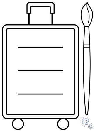 Travel suitcase beside a paintbrush symbolizing exploration, creative expression, art, design, and personal projects. Ideal for travel, creativity, artistry, design inspiration productivityのイラスト素材