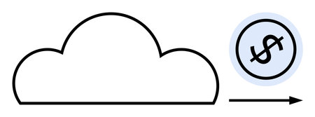 Cloud outline paired with a dollar symbol and right-pointing arrow. Ideal for finance, technology, cloud computing, business, growth, innovation, data, flat simple metaphorのイラスト素材