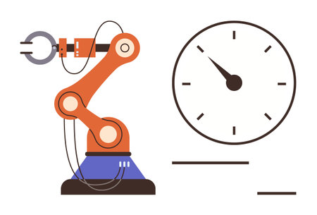 Robotic arm operating alongside stopwatch emphasizing productivity, precision, and time management. Ideal for automation, industry, technology, production, efficiency robotics innovation. Simpleのイラスト素材