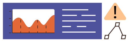 Line graph with orange waves, text details, warning triangle icon, and flowchart structure. Ideal...