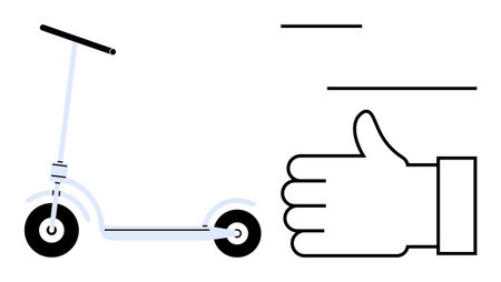 Minimalist design of an electric scooter and thumbs-up gesture, symbolizing approval and sustainability. Ideal for transport solutions, eco-living, urban commuting, personal mobility, modernのイラスト素材