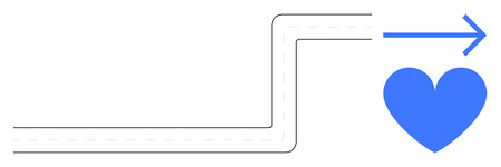 Blue arrow curves toward a blue heart, symbolizing direction, love, positivity, connection, and purpose. Ideal for relationships, progress, inspiration support and simple landing pageのイラスト素材