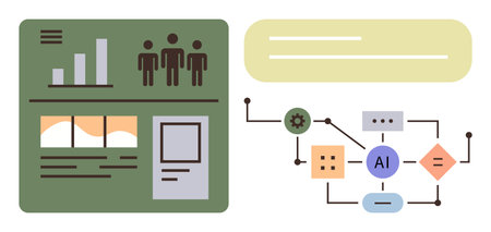 Analytics dashboard with graphs, user demographics, AI-powered connections and flowchart. Ideal for...
