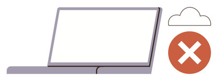 Laptop screen, cloud, red cross icon symbolizing error, failure, or disconnection. Ideal for technology, internet, error system crash troubleshooting software issues digital communication. Aのイラスト素材