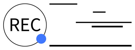 Circle with REC text and blue dot indicator, complemented by black horizontal lines. Ideal for media, recording, streaming, UI design, modern technology, creativity, digital applications simpleのイラスト素材