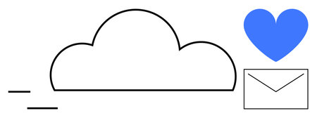 Cloud icon, envelope, and blue heart symbolize digital communication and storage. Ideal for technology, communication, email, cloud storage, connection, positivity and simple landing pageのイラスト素材