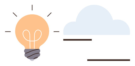 Light bulb shining bright next to a cloud, symbolizing innovation, ideas, technology, brainstorming,...