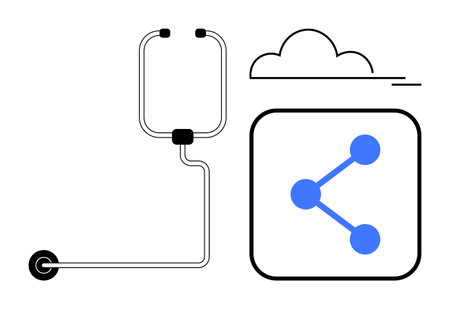 Stethoscope linked to cloud and sharing icon representing healthcare, technology integration, telemedicine, data sharing, innovation, medical connectivity, and simple user interfaces. Idealのイラスト素材