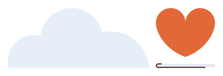 Large red heart and soft blue cloud with a sleek tablet below the heart, symbolizing connection, emotion, tech integration, and online interactions. Ideal for love, technology, cloud computingのイラスト素材