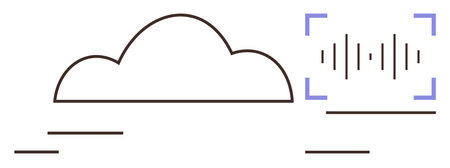 Cloud shape and soundwave visual within a frame, representing digital storage, cloud computing, and data processing. Ideal for technology, innovation, data transfer, artificial intelligenceのイラスト素材