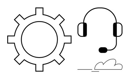 Gear setup beside a headset with mic, symbolizing customer support, communication, and collaboration. Ideal for service, teamwork, technology, innovation, operations efficiency reliable solutionsのイラスト素材