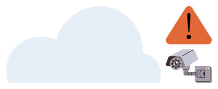 Cloud outline, warning triangle with exclamation mark, security camera connected to a recorder....