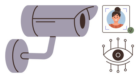 Security camera, face recognition interface, biometric eye scanning system. Ideal for technology,...