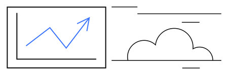 Graph with upward trend and cloud icon connected with lines. Ideal for analytics, growth, technology, networking, cloud computing, business success, online data. A simple flat metaphorのイラスト素材