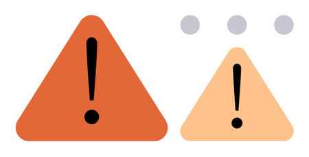 Orange and light-orange warning triangles with exclamation marks, paired with three small gray dots. Ideal for safety, alerts, caution, warnings, risk management, notification emphasis. Simple flatのイラスト素材