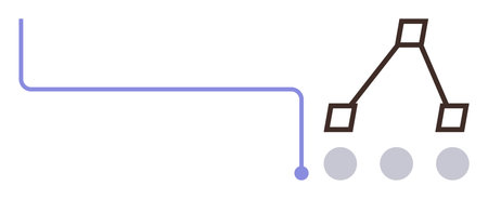 Flowing line connects to network tree diagram with branching nodes and endpoints. Ideal for technology, data, systems, process management, hierarchy, decision-making, workflow. Simple flat metaphorのイラスト素材
