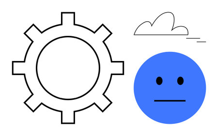 Gear representing work or technology, neutral emoticon suggesting mood or emotion, and a simple cloud for nature or thoughts. Ideal for technology, mood, balance, work-life balance, innovationのイラスト素材