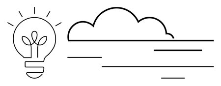 Lightbulb with a growing plant and a cloud symbolizing green energy, ideas, innovation, and environmental focus. Ideal for sustainability, renewable resources, growth, brainstorming, eco-friendlyのイラスト素材