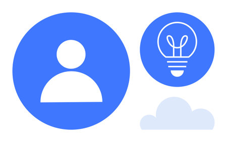 Circular user icon, bulb representing innovation, and cloud for connectivity. Ideal for technology, creativity, profile, networking, cloud computing, data sharing simple landing pageのイラスト素材