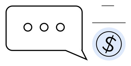 Speech bubble with three dots paired with a dollar sign inside a circle. Ideal for finance, communication, messaging, online transactions, customer support, business strategy, economic discussionのイラスト素材