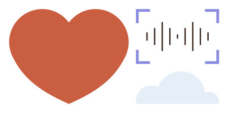 Red heart, soundwave graphic enclosed in brackets, and light blue cloud shape. Ideal for health,...