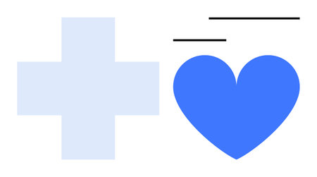 Blue medical cross and heart accompanied by dynamic lines, emphasizing health, care, and healing. Ideal for healthcare, wellness, hospitals, medical services, clinics pharmaceutical adsのイラスト素材