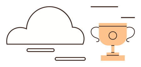 Simplistic cloud paired with a golden trophy representing achievement, innovation, and success. Ideal for technology, cloud solutions, productivity, goals, leadership, excellence competitiveのイラスト素材