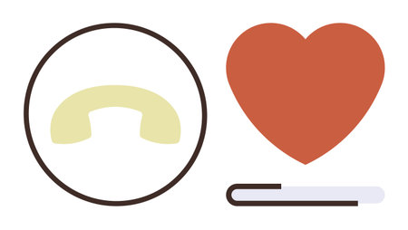 Heart with loading bar and phone handset inside circle represent communication, support, love, or healing. Ideal for relationships, technology, mental health, healthcare, progress charity simpleのイラスト素材