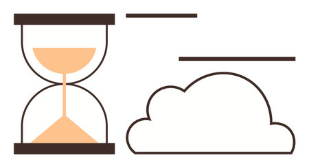 Hourglass with flowing sand alongside a cloud outline, symbolizing time, progress, and cloud computing. Ideal for time management, digital storage, data, tech, deadlines innovation simple flatのイラスト素材