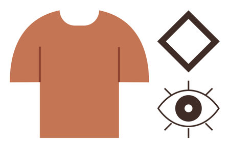 Brown t-shirt, diamond shape, and outlined eye design suggesting fashion, creativity, perception, and focus. Ideal for clothing design, branding vision simplicity trend graphic art. A simple flatのイラスト素材