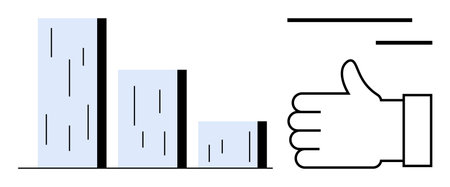 Bar chart illustrating performance levels with a thumbs-up next to it, symbolizing approval of results. Ideal for business review, success metrics, growth analysis, feedback, approval, performanceのイラスト素材