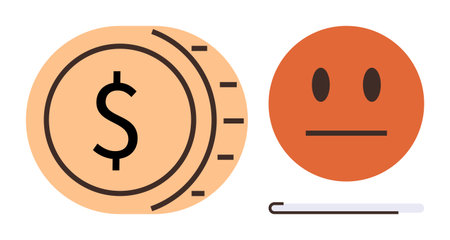 Large coin with dollar sign next to neutral face and progress bar indicating feelings or budgeting...