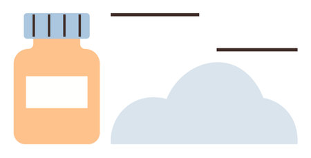 Prescription container paired with a cloud icon implying digital healthcare, cloud storage, or data sharing. Ideal for pharmacy, remote healthcare, telemedicine, data storage, innovation, securityのイラスト素材