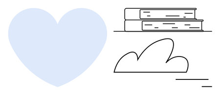 Blue heart, stacked books, and cloud draw attention to themes thumbs up education, self-growth, creativity, imagination, wellness, knowledge connection. Ideal for versatile branding education blogのイラスト素材