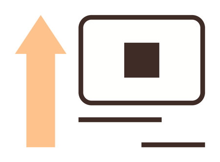 Orange upward arrow and brown square inside outlined rectangle, denoting growth, progress, navigation, goals, achievement, direction, and strategy. Ideal for business education planning successのイラスト素材