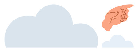 Human hand gestures toward abstract clouds, highlighting guidance and vision. Ideal for goals,...