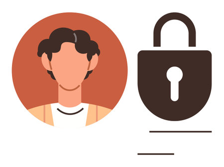 Person avatar in a red circle next to a large padlock symbolizing data protection. Ideal for privacy, identity security, technology, user accounts, online safety, information access, digitalのイラスト素材