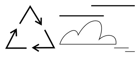 Minimalistic triangular recycling arrows and a simple cloud outline symbolize eco-consciousness, resource management, environmental preservation, and sustainability. Ideal for nature, ecology, wasteのイラスト素材