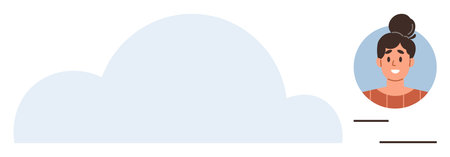 Blue cloud next to female avatar with details line element. Ideal for cloud computing, profile setup, social media, personalization, data storage, networking, communication. Simple flat metaphorのイラスト素材