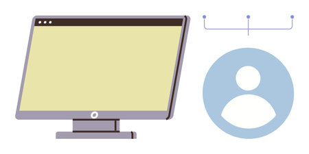 Desktop computer and user profile icon connected through thin link lines. Ideal for technology,...