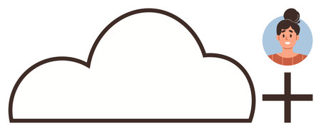 Cloud outline with simple avatar portrait and plus sign. Ideal for cloud service, user management,...