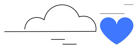 Cloud outline with a vibrant blue heart surrounded by stylized lines. Ideal for themes of love,...