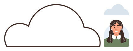 Minimalist cloud outline beside a smiling woman icon, emphasizing connectivity, technology, and...