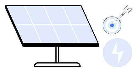 Solar panel generating energy paired with a dart hitting a target and a lightning symbol. Ideal for...