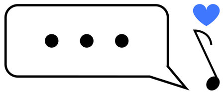 Speech bubble with ellipsis, music note, and blue heart. Ideal for communication, creativity, love,...