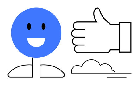 happy face and thumbs-up hand icon in bold lines, signifying approval. Ideal for positivity,...
