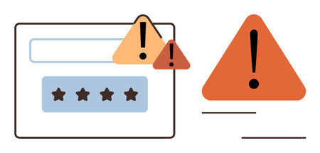 Login screen with password field and multiple alerts signaling error or security risk. Ideal for...