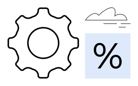 Gear, cloud, and percentage symbol suggest optimization, cloud computing, analytics, and data flow. Ideal for technology, business, automation data analysis cloud services economy educationのイラスト素材